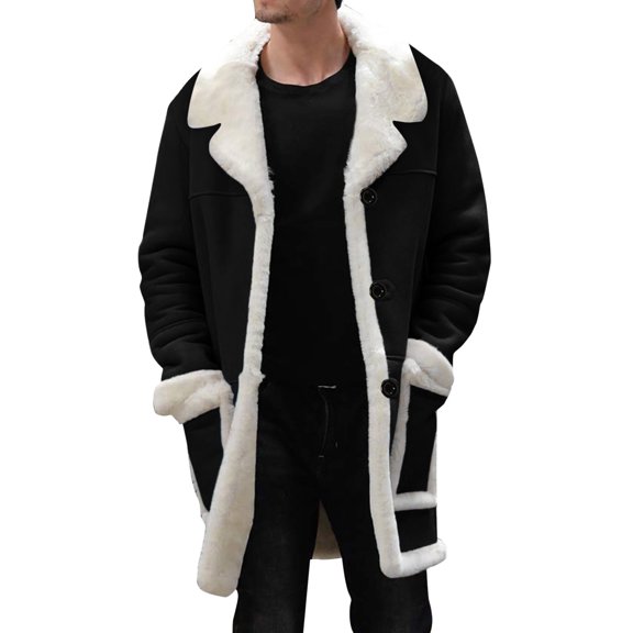 uikmnh Mens Jackets Men Plus Size Winter Coat Lapel Collar Long Sleeve Padded Leather Jacket Thicken Coat Sheepskin Jacket Size:5XL