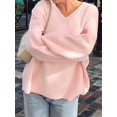 thumbnail image 2 of Women'S V Neck Sweaters Black Sweater Tops High Low Hem Fall Basic Knit Jumper Top Casual Sweater Pink XL, 2 of 5