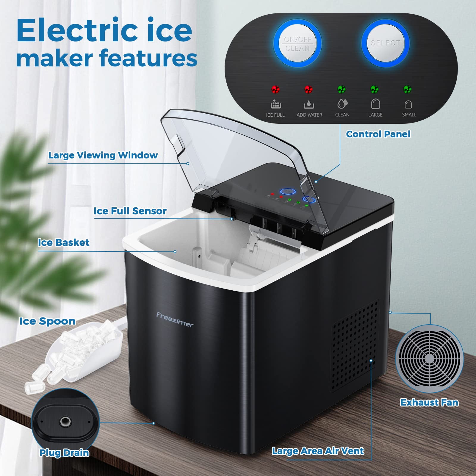 Freezimer Dreamice X1| 33lbs Self-Cleaning Ice Makers Countertop, Portable  Ice Maker Machine Countertop, 9 Cubes Ready in 7-10 Mins, 2 Size Ice Cubes