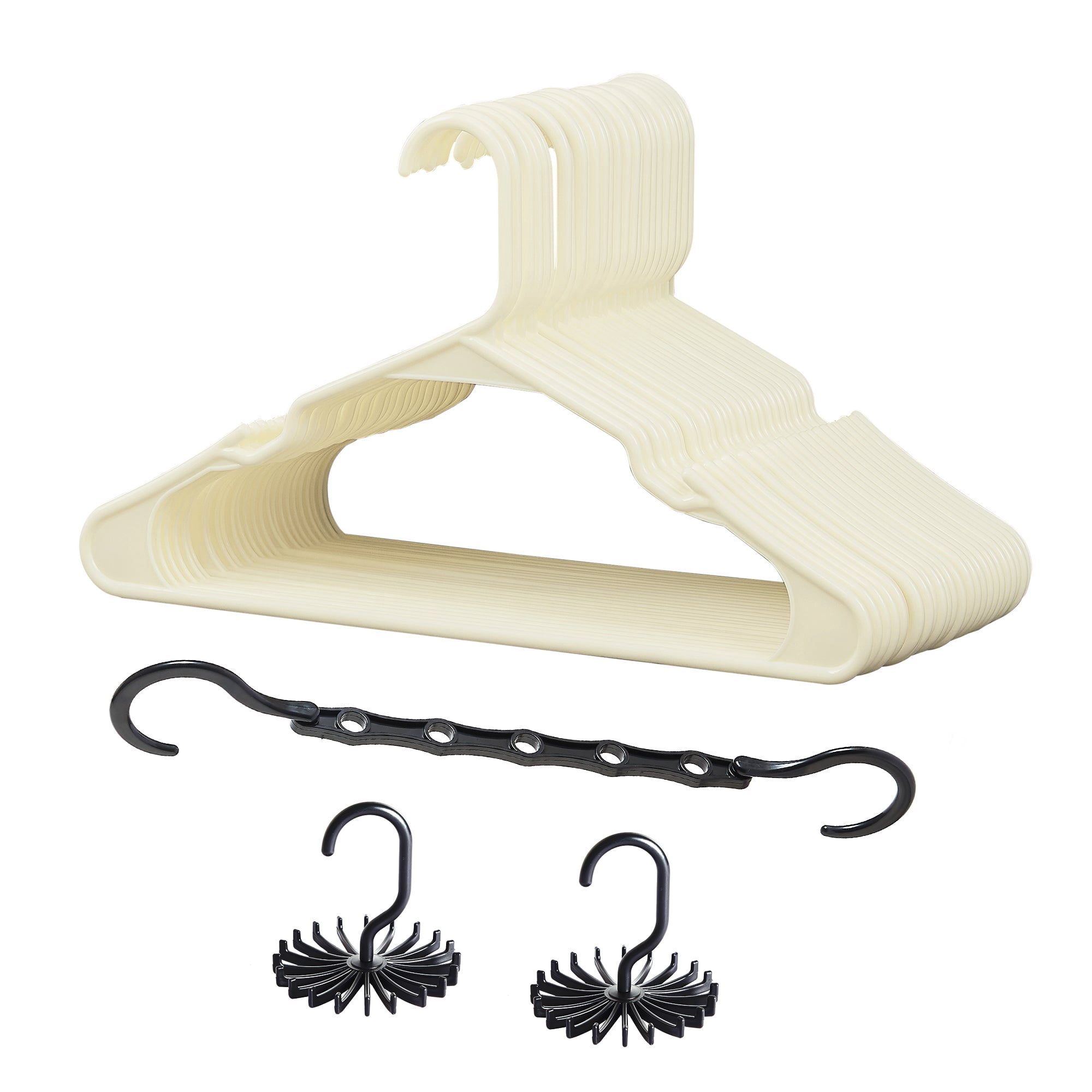 VECELO 25 Pack Plastic Hanger, Space Saving, Sturdy Heavy Duty Clothing Notched Hangers, Beige