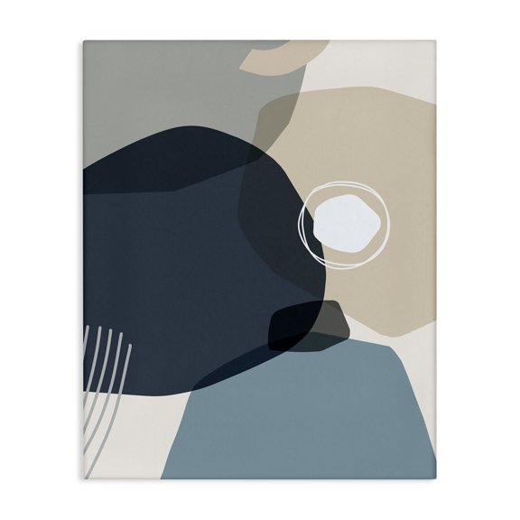 Stupell Industries Mid-Century Mod Shapes Arranged Abstract Circle Collage Blue Beige Canvas Art, 16 x 20, by Ziwei Li