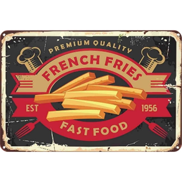 Letrero Hojalata Metal para Patatas Fritas Pintura Hierro Rectangular Pared Bar 40x30cm