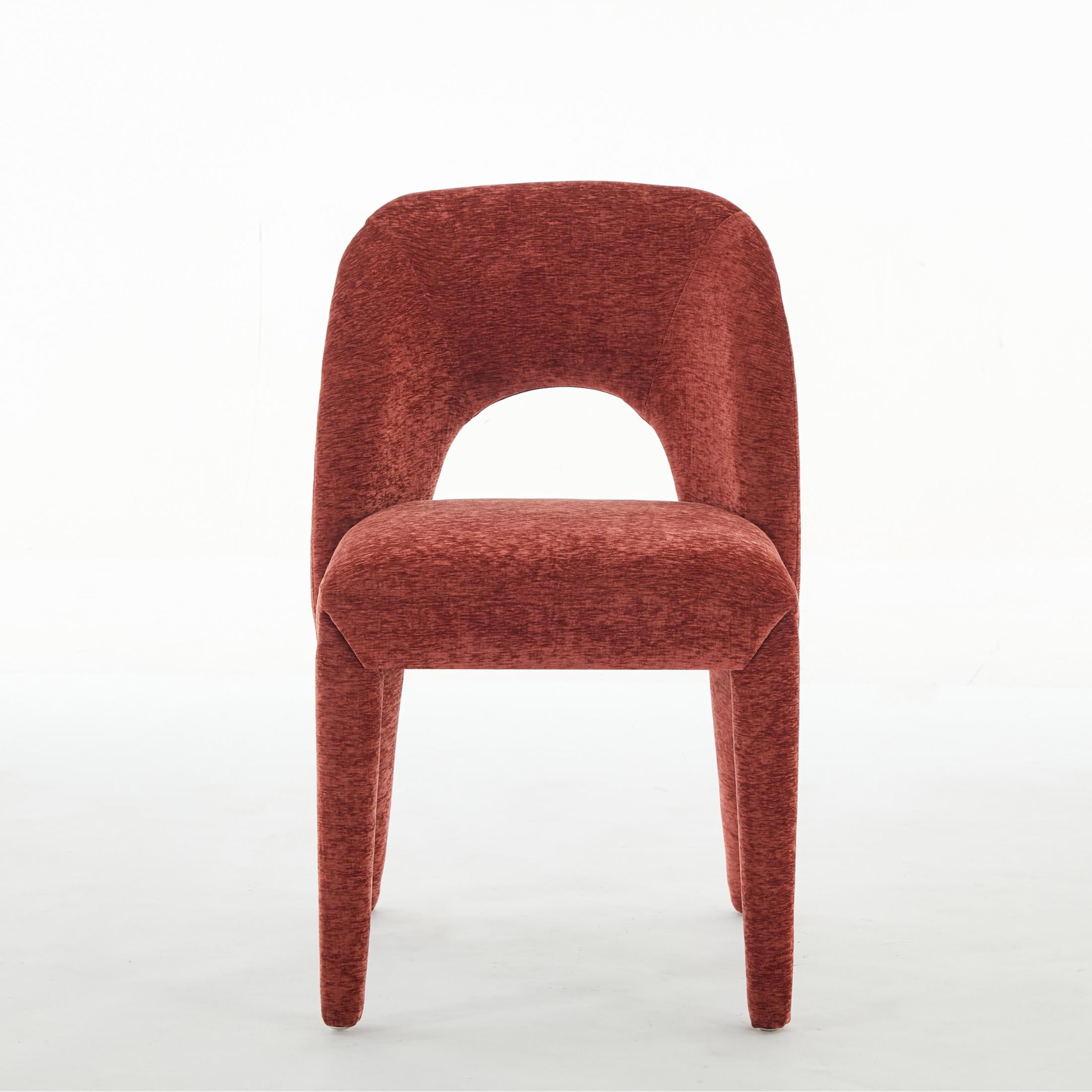 Noble House Set of 2 Chenille Dining Chairs, Hollow Back Upholstered Side Chairs with Iron Frame, Rose
