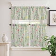 thumbnail image 2 of 3 Piece Kitchen Curtains and Valances Set Pink Spring Floral Cafe Curtains 36 Inch Length Farmhouse Flowers Sage Green Leaves Valance & Tier Curtain for Living Room Bedroom Window 54"x18"+27"x36"*2, 2 of 6
