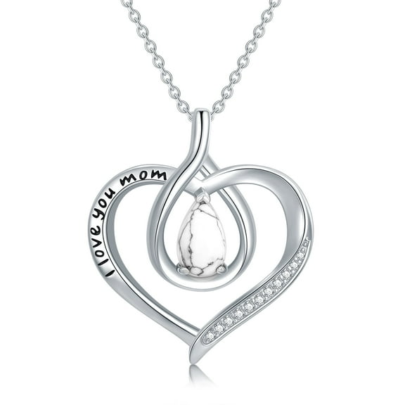 SISGEM I Love You Mom Necklace Sterling Silver Heart Pendant Necklace with Natural Turquoise Birthday Christmas Jewelry Gifts for Women Mom Mama Nana