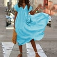 thumbnail image 2 of Sngxgn Women's V Neck Swing Ruffle Long Sleeve Mini Dress(Sky Blue,XL), 2 of 5