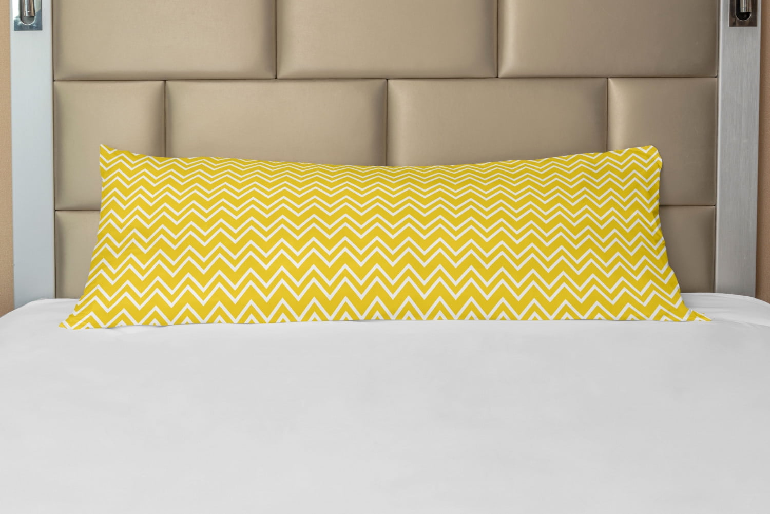 Yellow Body Pillow Case Cover with Zipper, Zig Zag Chevron Pattern in