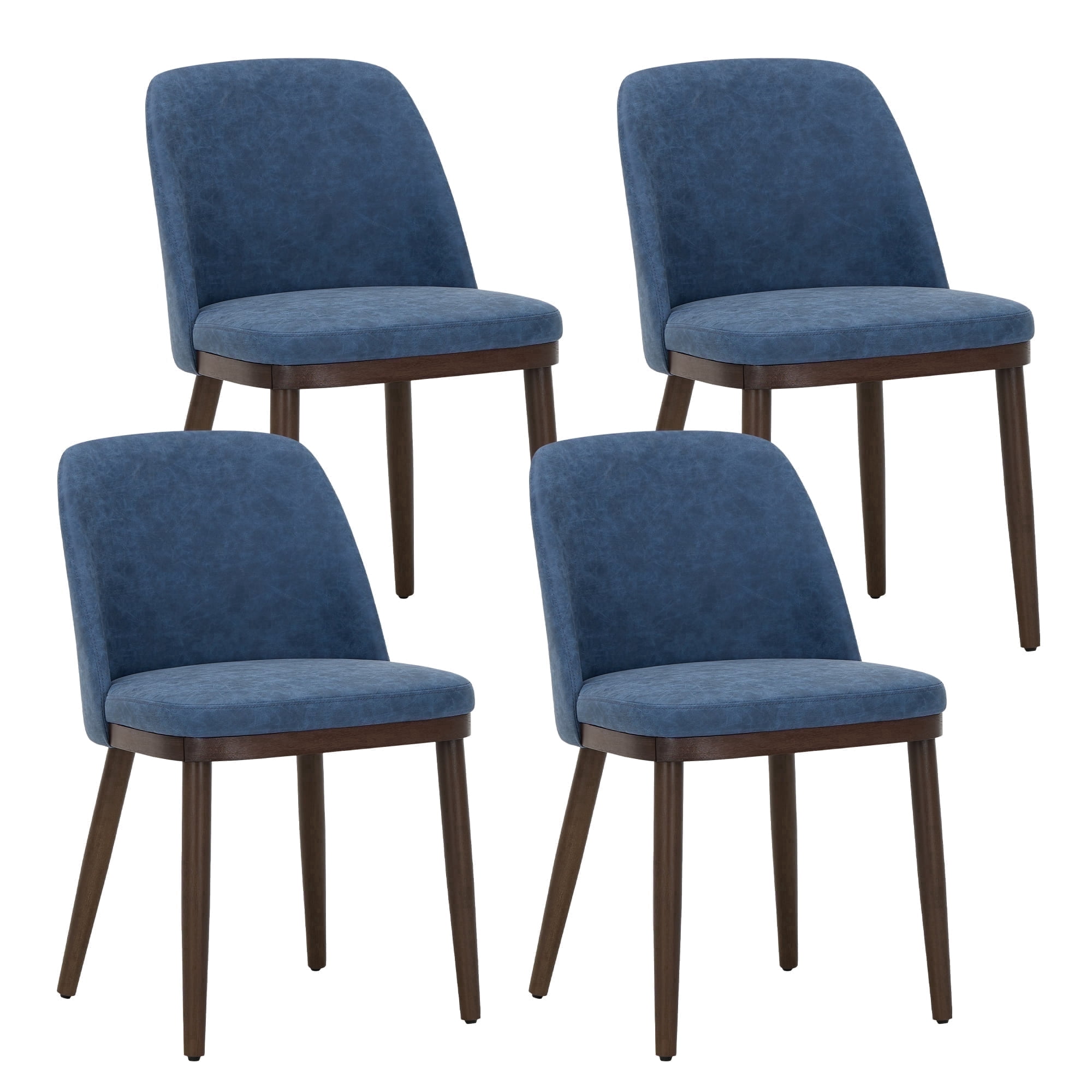Modern Upholstered Dining Chairs Set of 4 — Faux Leather Padded Side Chairs with Solid Wood Legs for Kitchens and Dining Rooms, Blue