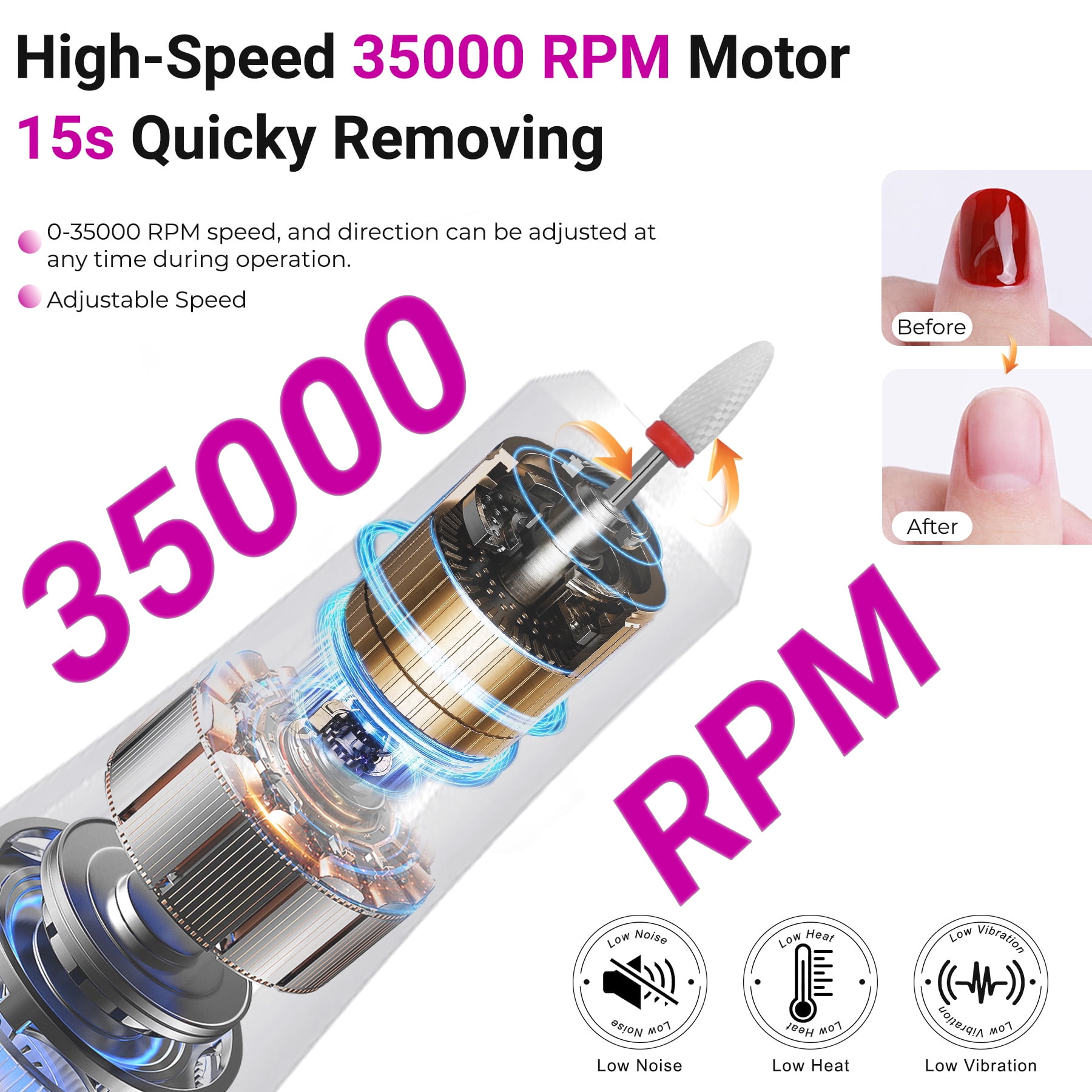 YEVYO Portable Electric Nail Drill 35000RPM Nails Milling Cutter Wireless Pedicure Grinder Rechargeable Nail Drilling Machine