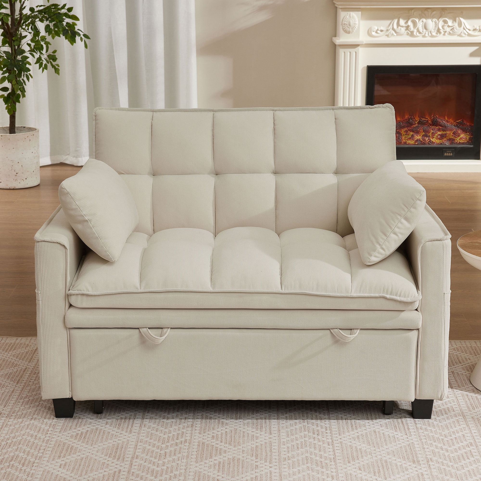 Soscana Convertible Sofa Bed Loveseat with Adjustable Backrest,3 in 1 Sleeper Sofa Pull Out Bed Reclining Couch with 2 Lumbar Cushions and Storage Side Pockets for Living Room,Apt,Office,Studio