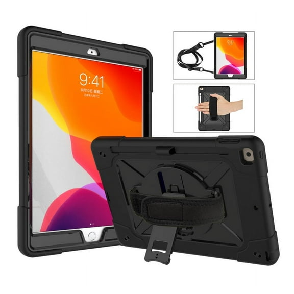 iPad 10.2 Case,iPad 9th/8th/7th Generation Case 2021/2020/2019,Hybrid Shockproof Rugged Heavy Duty Full-Body Drop Protection Stand Kids Case with Shoulder Strap for iPad 10.2 inch,Black