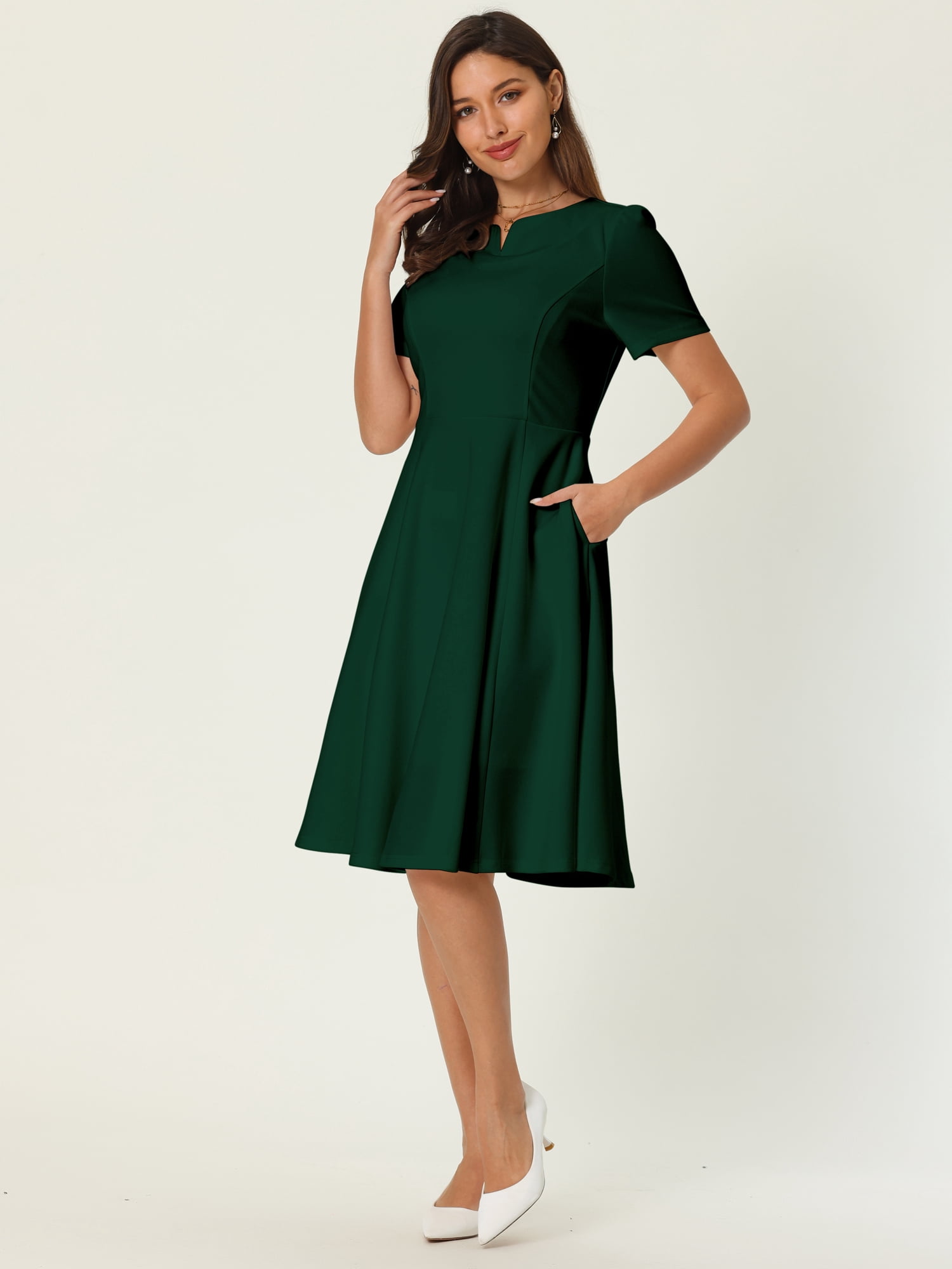 DARING DIVA A-Line Work Church Pockets Dress M Green