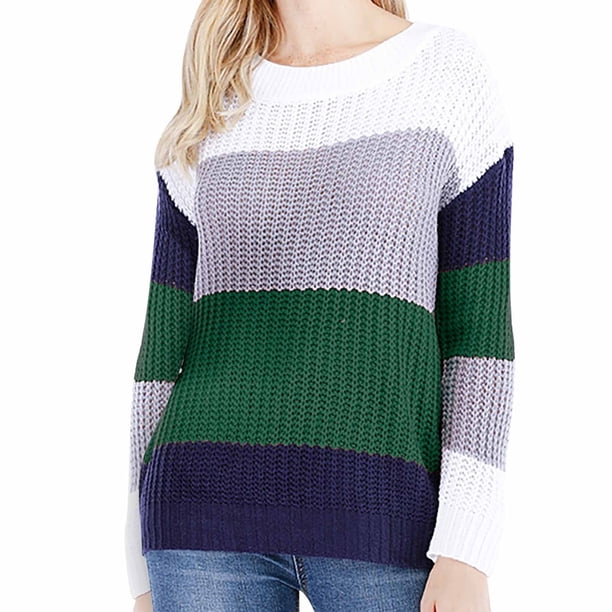 Suéteres para mujer Suéteres de otoño Cuello redondo Moda Manga larga Color a juego Tops sueltos Blusa de punto Odeerbi ODB-5