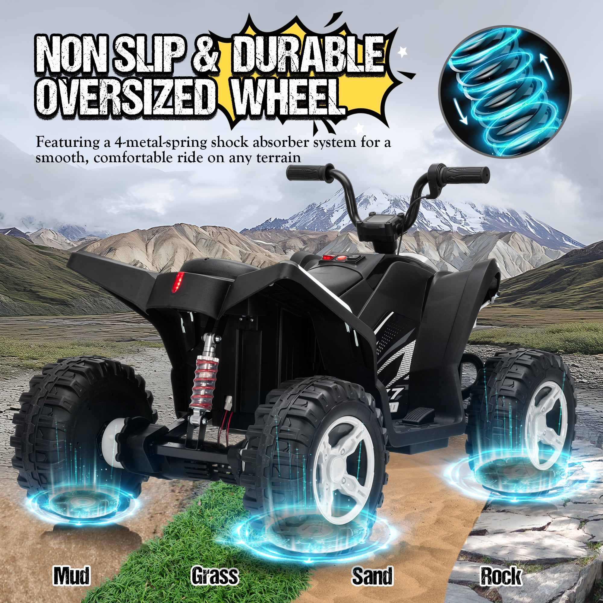 Kids ATV 4 Wheeler, Two Seater 24V Ride On Toy for Big Kid w/Unique LED Light, Music, Wireless, Story, 24 Volt Ride on Car Electric Quad for Boys Girls, White