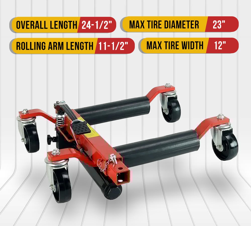 thumbnail image 2 of Set of 4 Car Wheel Dolly Hydraulic Jack - 1500 lbs Car Skates, Vehicle 12'' Tire Positioning Jack, Ratcheting Foot Pedal Lift Wheel Dolly, 2 of 13