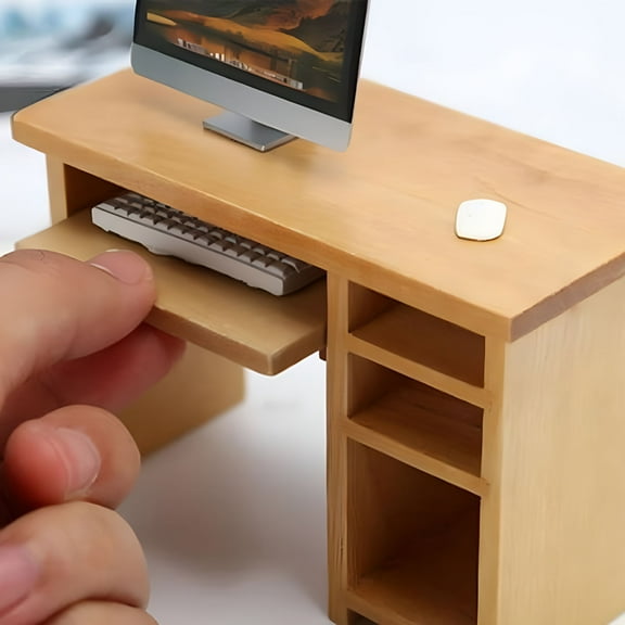 BESTSKY 1/12 Dollhouse Miniature Desk with Keyboard and Mouse Wooden Toys Furniture