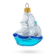 thumbnail image 2 of Sailing Ship with White Sails and Blue Hull Glass Christmas Ornament, 2 of 4