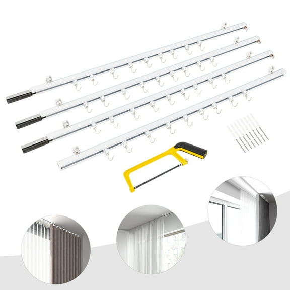 Aluminium Curtain Track Kit with Hooks 9ft-12ft Scalable Ceiling Mount for Space