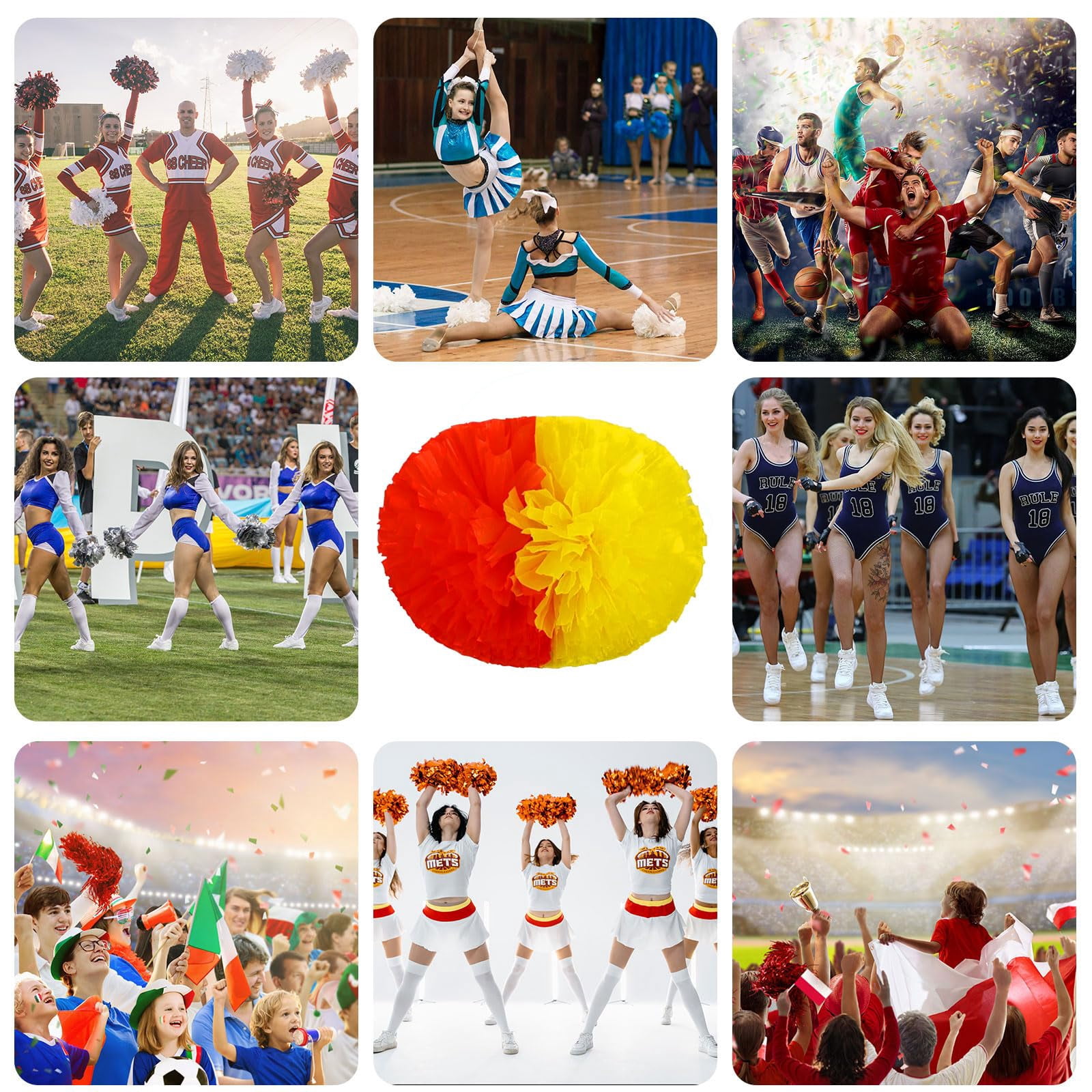 Cheer Pom Poms 20 Pcs with Handle, Cheerleading Handheld Squad Pompoms for Sports Team Cheer Spirit Games Dance Party Adults