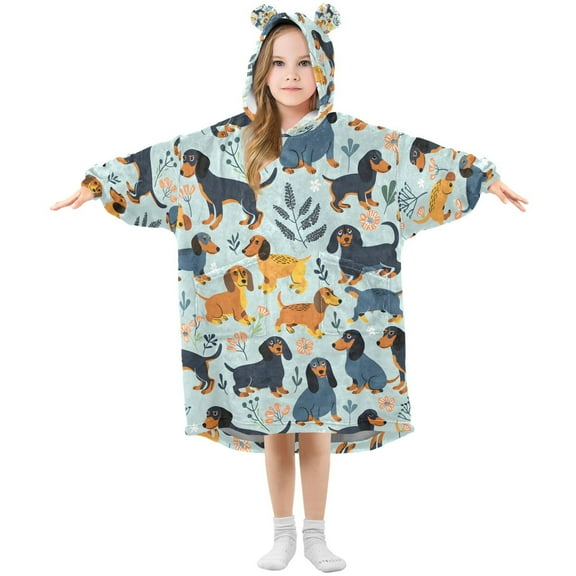 joogoo Wearable Blanket Hoodie for Dachshund Dogs Oversized Sherpa Hooded 3-14 YR M