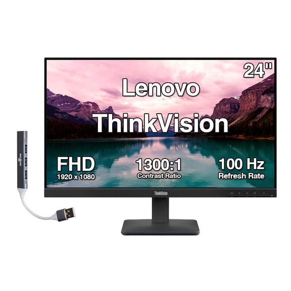 Lenovo ThinkVision 24" FHD IPS 1920x1080 100Hz 4ms Anti-Glare Monitor w/DKZ Hub