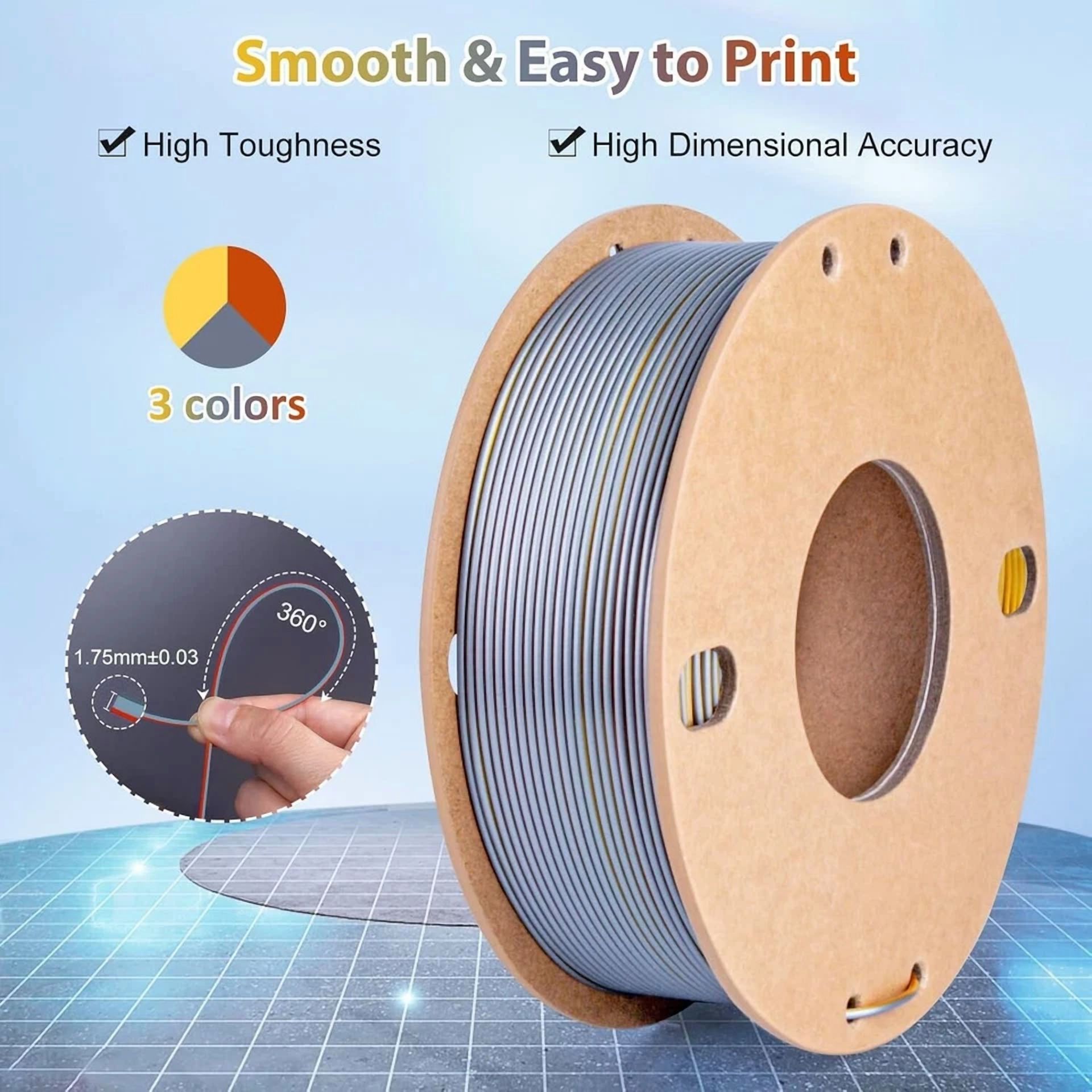 CRESTIN- Triple Color Silk Pla Filament 1.75Mm, Gold Silver Copper, 250G Spool