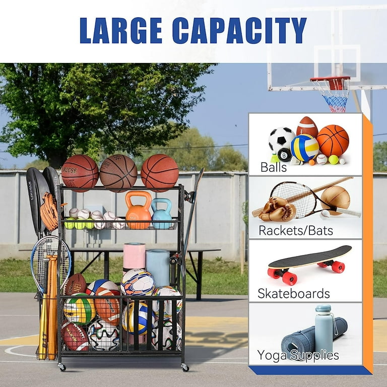 MYTHINGLOGIC Garage Storage System Garage Organizer with Baskets and Hooks  Sports Equipment Storage Organizer Rack for Sports Gear Toys Garage Ball