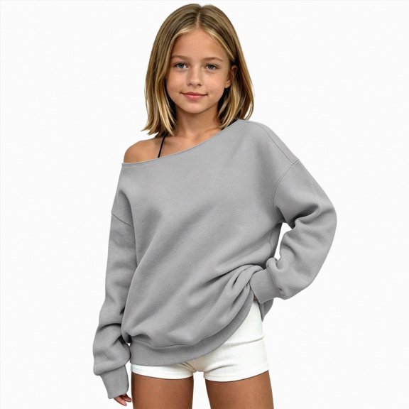 mgoYE Cute Sweatshirts for Teen Girls Solid Lightweight Off The Shoulder Tops Pullovers Long Sleeve Y2K Loose Fit Tunic Tops