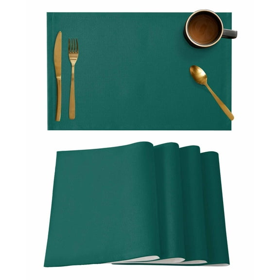 Dark Green Placemats Set of 4, Modern Pure Dark Green Placemats for Dining Table, Place Mats for Kitchen Tabletop, Waterproof Wipeable Dining Table Mats Set