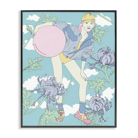 Stupell Industries Pastel Exercise Ball Girl People Painting Black Framed Art Print Wall Art, 11 x 14