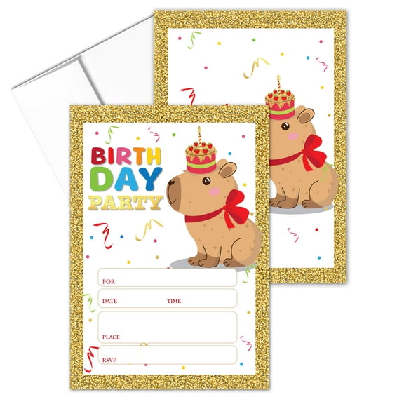 Stonehouse Collection Kids Fill in the Blank Party Invitations With a Capybara,