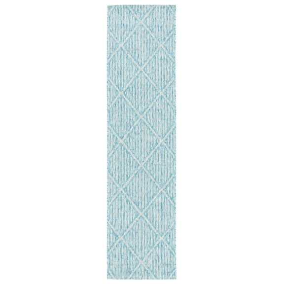SAFAVIEH Courtyard Corinna Geometric Indoor/Outdoor Runner Rug, Aqua/Grey, 2'2" x 9'