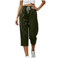 thumbnail image 6 of Bloomae Waffle Knit Capri Pants for Women Lightweight Casual Drawstring Elastic High Waist Comfy Lounge Cropped Trousers Loose Straight Leg Jogger Capris with Pockets, 6 of 9