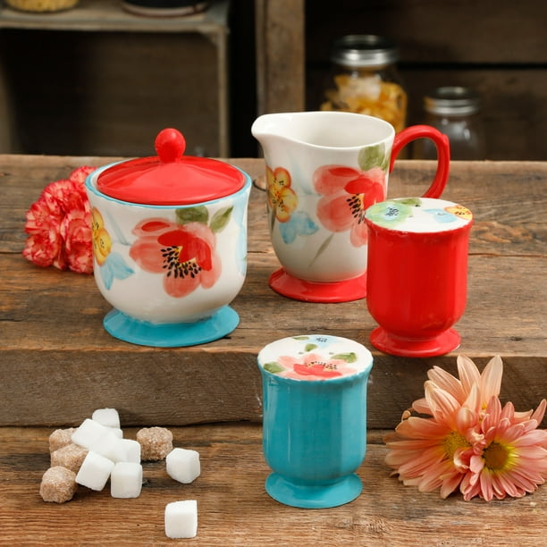 The Pioneer Woman Vintage Bloom 5Piece Ceramic Sugar, Creamer, Salt & Pepper Set