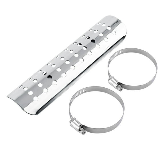 Motorcycle Heat Shield, Chrome Heat Shield for Motorcycle Exhaust, Universal Motorcycle Hole Heat shield Straight Exhaust Pipe Cover, Motorcycle Muffler Heat Shield with 2 Clamps[silvery]