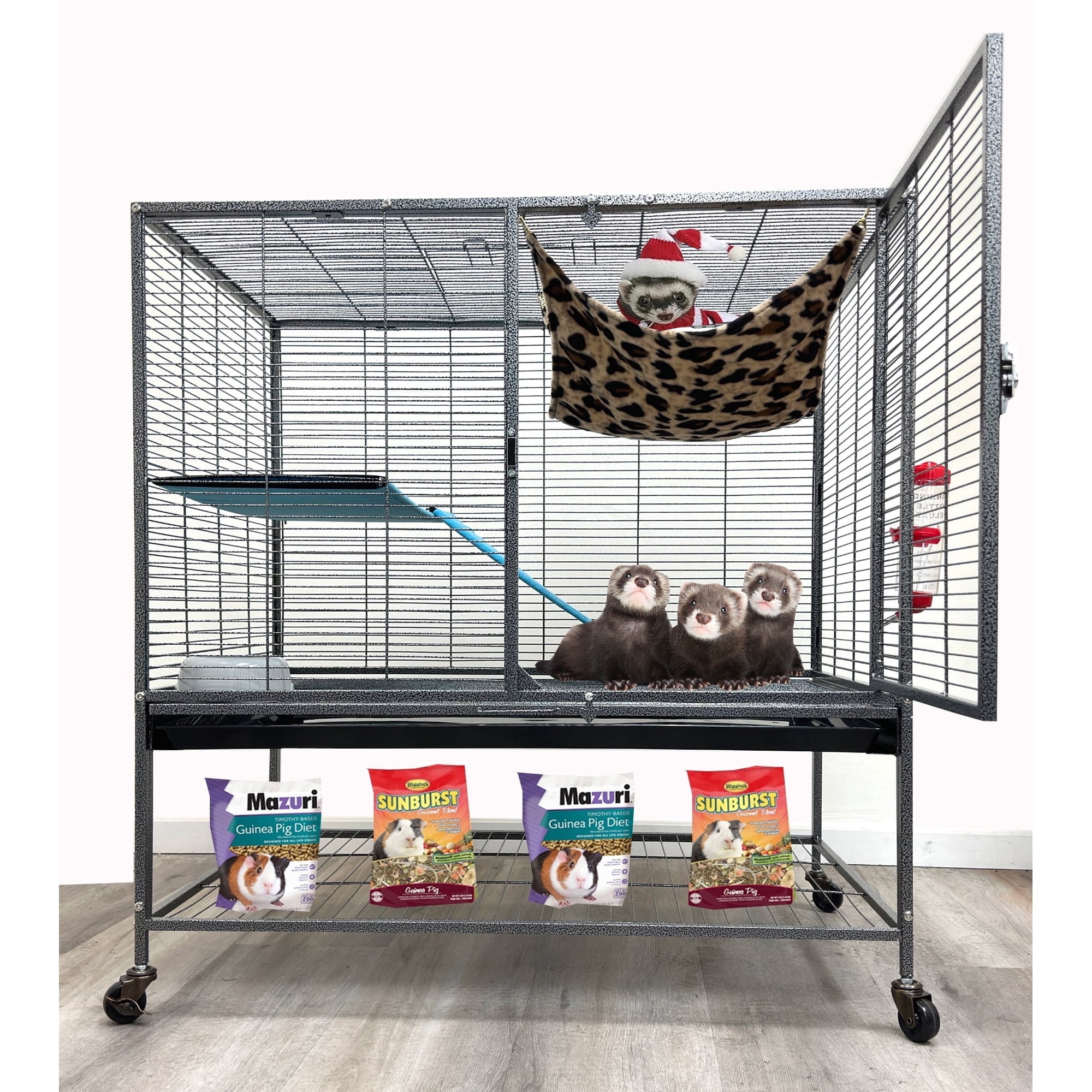 XX-Large 37"x24"x39"H Two-Tiers Tight 1/2-Inch Bar Spacing Large Front Doors for Feisty Ferret Hammock Chinchilla Rat Mouse Hamster Gerbil Small Animals Critters Rolling Cage