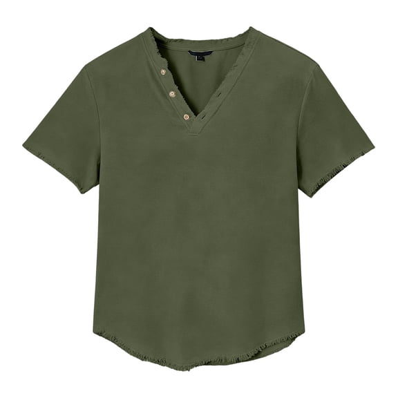 JIAYUE Men's T Shirt Casual Summer Solid Color Buttons V Neck Short Sleeve Loose Pullover Tops For Relaxed Fit Lightweight Daily Wear And Outdoor Workout For Male Wear