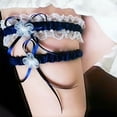 thumbnail image 2 of Elegant Navy Blue and Beige Lace Bride Garter Set, 2 of 3