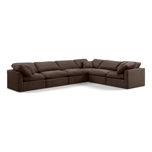 Meridian Furniture Indulge 193.5" Velvet L-Shaped Modular Sectional in Brown