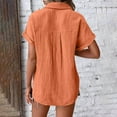 thumbnail image 4 of Fesfesfes Women's Daily T-shirt Solid Color Chest Pocket Turndown Collar Tops with Buttons Summer Fashion Short Sleeve Foldable Blouse(Orange,2XL), 4 of 6