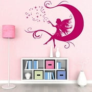 Moon Fairy Wall Decal - Wall Decal For Kids, Girls Room Sticker, Nursery Vinyl Wall Art, Kids Room Mural Decor - 2300 - 24in x 19in, White