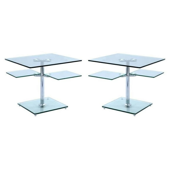 Home Square 24" Multi-Top Contemporary Glass Lamp Table in Clear - Set of 2