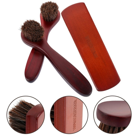 WASHWEPE 3Pcs Long-Handled Wood Horsehair Shoe Brushes for Boot Polish and Car Cleaning