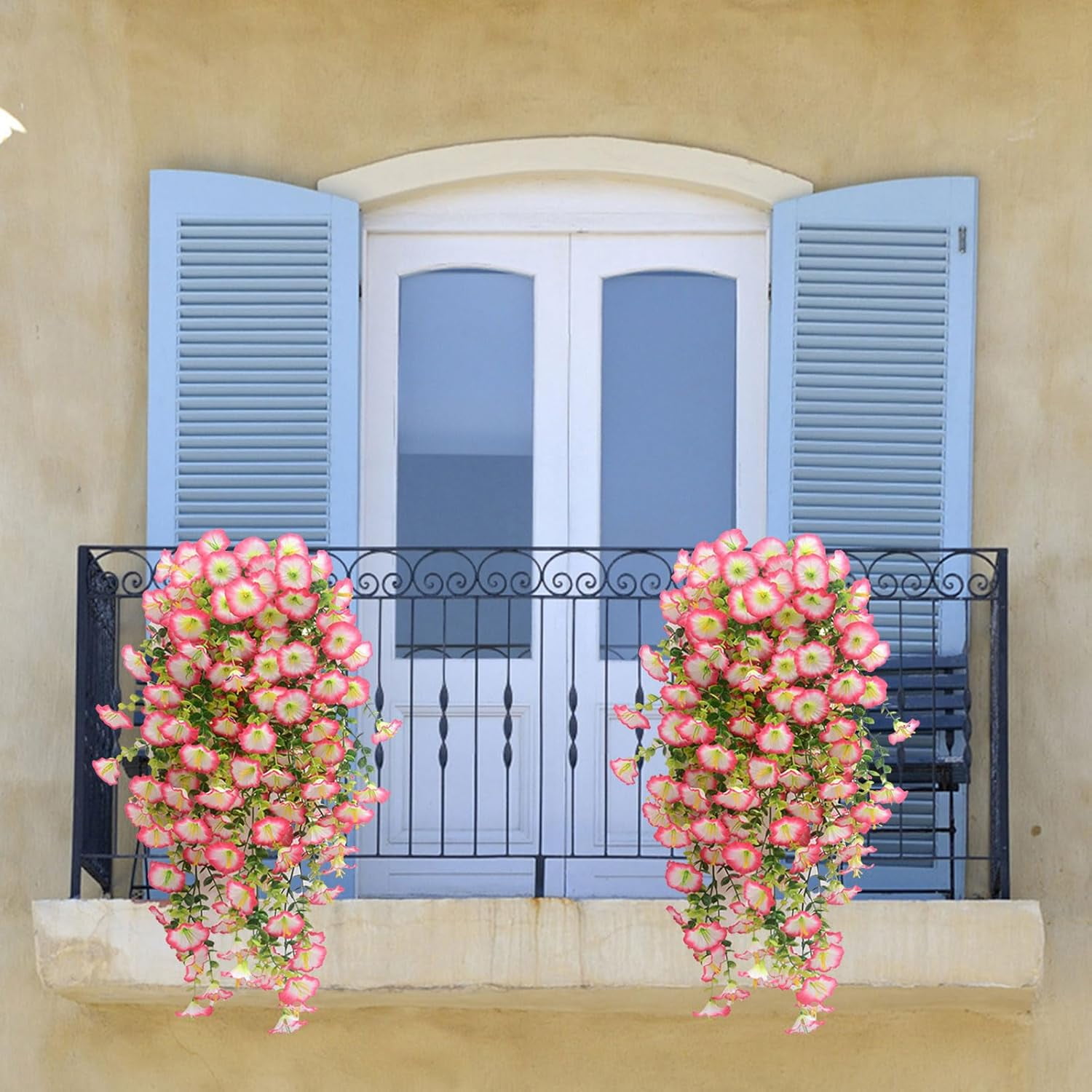 Artificial Hanging Flowers Outdoor Vines with Eucalyptus Leaves Fake Plants UV Resistant Silk Morning Glory for Garden Porch Yard 30" (Recommended 2PCS or 4PCS)