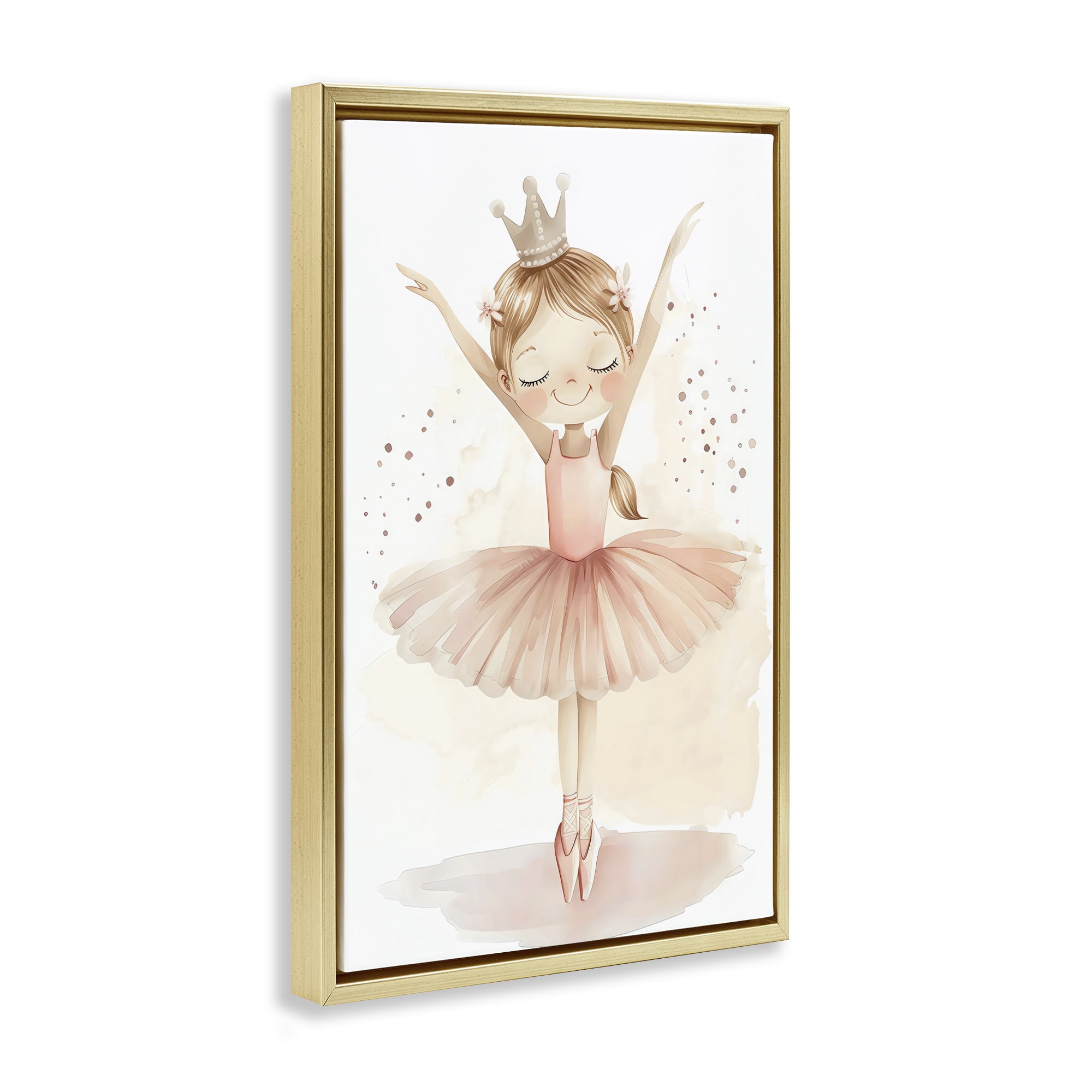 Stupell Industries Crowned Ballerina with Flowers Gold Framed Floater Canvas Wall Art, design by Creative Studio