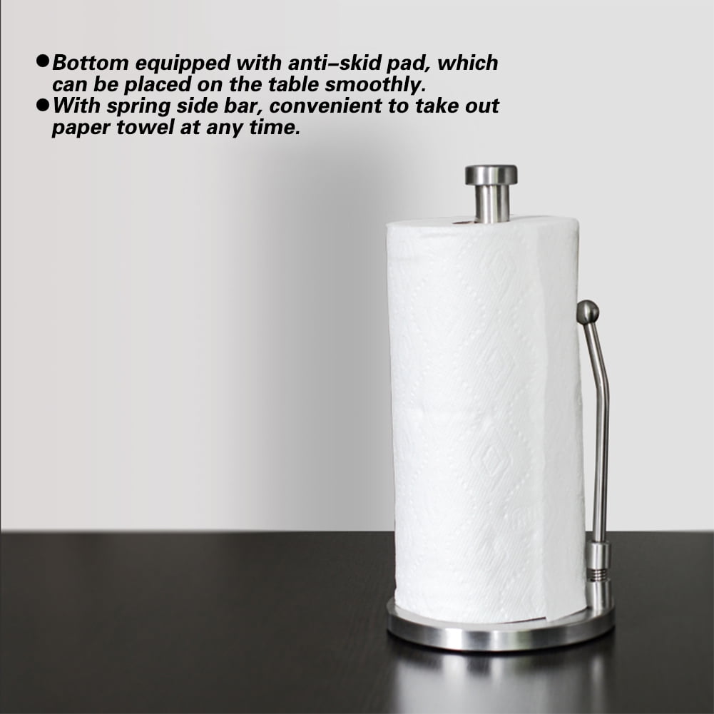 BOKYAN Premium Stainless Steel Paper Towel Holder with Spring-Activated Side Arm, Durable Kitchen Countertop Roll Organizer, 15 inches / 38 cm