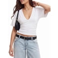 thumbnail image 2 of Gynyvoja Womens Crop Tops Summer Basic Tees V Neck T Shirts Casual Short Sleeve Cropped Top White M, 2 of 9