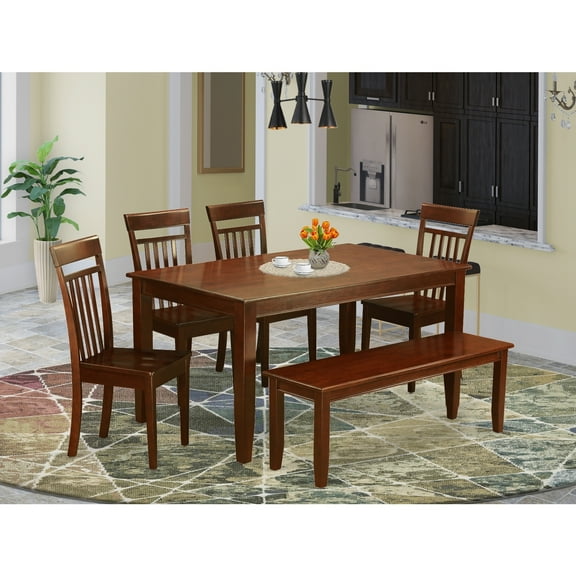 Medieval Dining Table Set with Bench - 60 Inch Rustic Wood Table & 4 Chairs and Bench - Elegant Farmhouse Kitchen Set