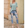 thumbnail image 2 of Asyoly Womens Tops Summer Plus Size V Neck Shirts Short Sleeve Waffle Knit Shirts Cotton T Shirts Solid Color Loose Tee Blouse, 2 of 6