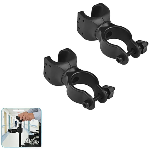 2Pcs Cane Holder for Walker, Rollator, Wheelchair & Electric Scooters(1.1" ID, Black)